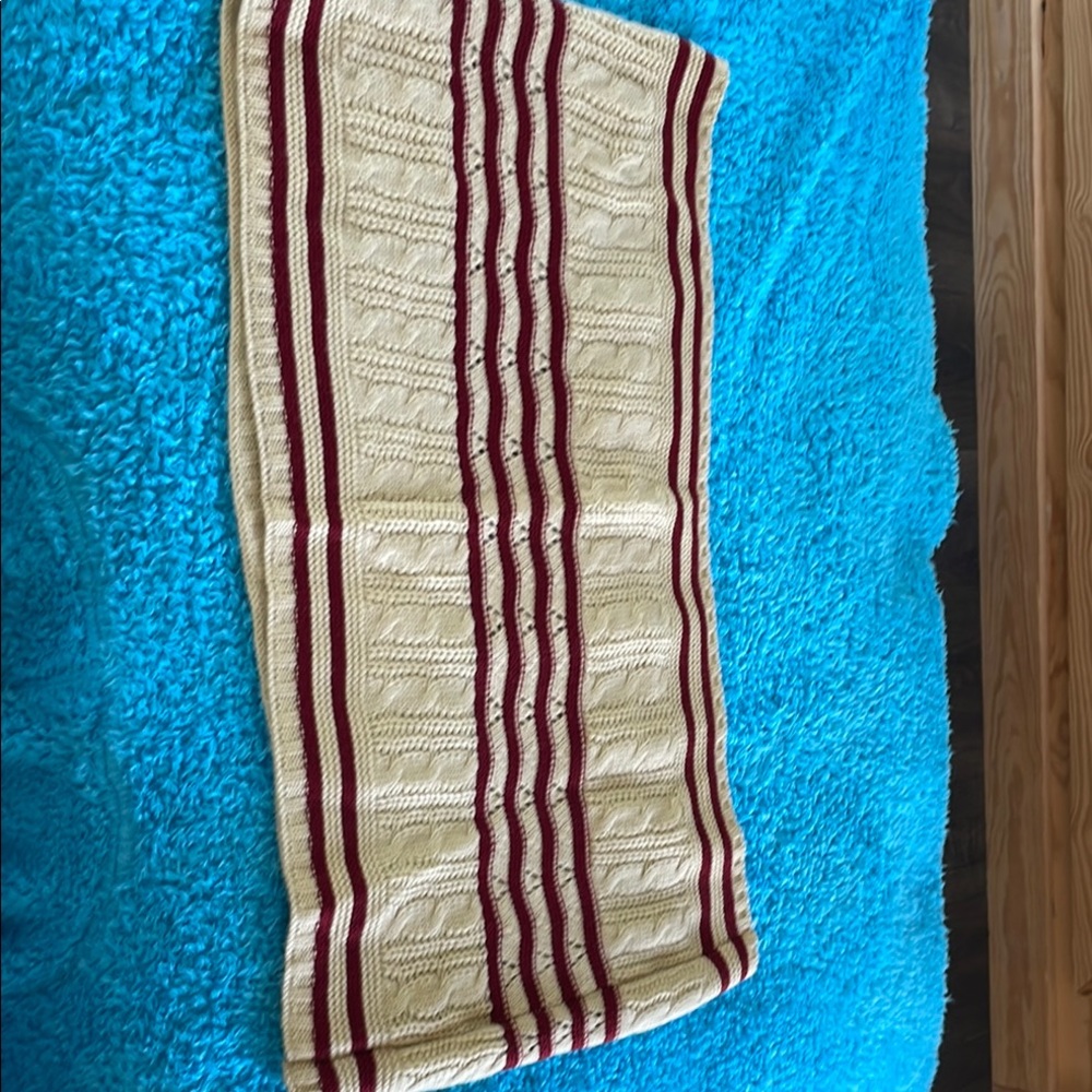 Cream and Red Knit Infinity Loop Scarf